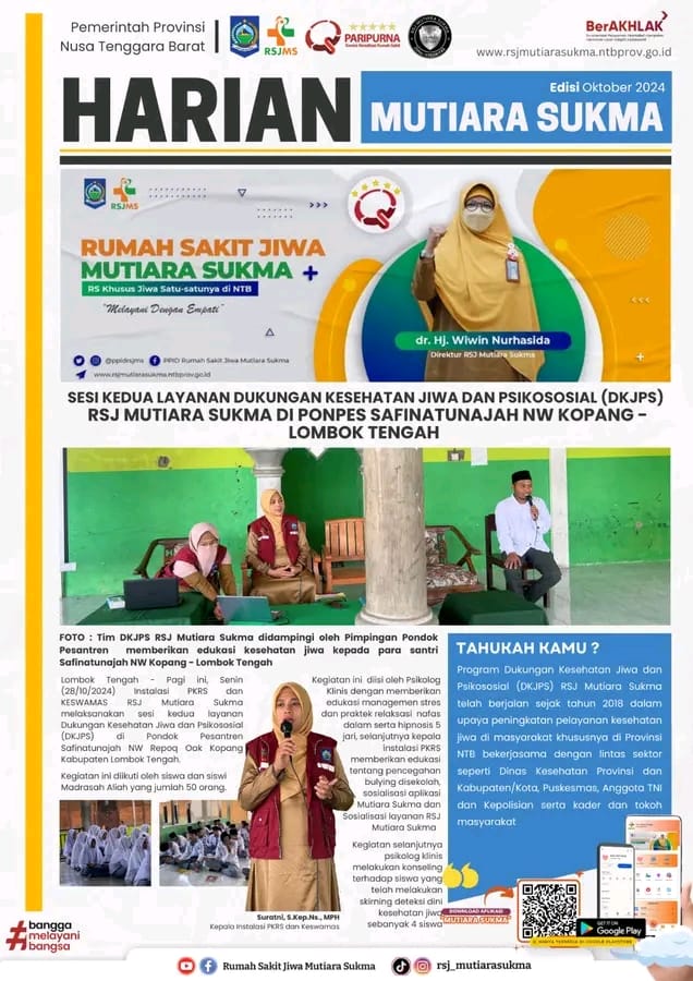 SESI KEDUA LAYANAN DUKUNGAN KESEHATAN JIWA DAN PSIKOSOSIAL ( DKJPS )RSJ MUTIARA SUKMA DI PONPES SAFINATUNAJAH NW KOPANG LOMBOK TENGAH